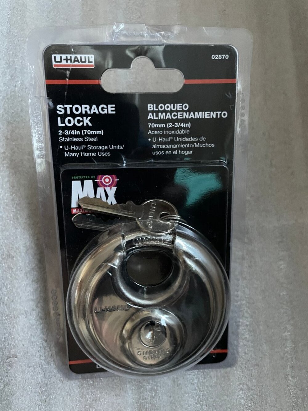 U-Haul Stainless Steel Disc Storage Unit Lock / Padlock 2-3/4" inch with 2 Keys